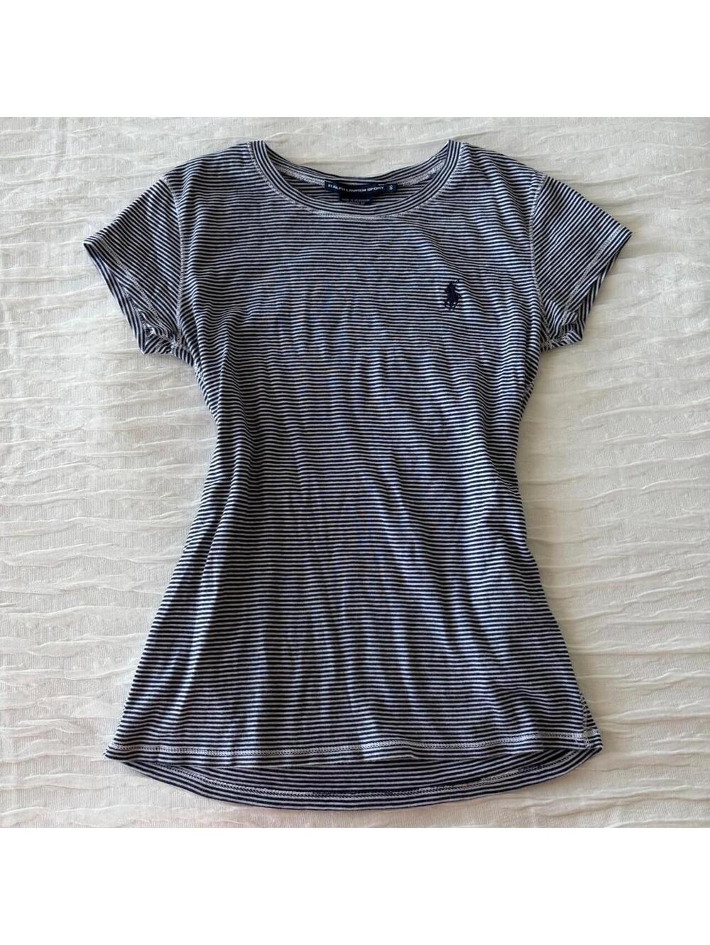 Ralph Lauren Women's Blue and Grey Tshirt